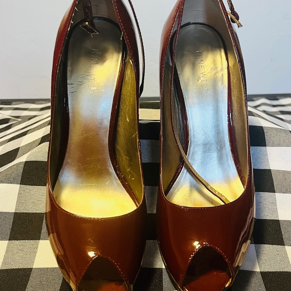 Nine West Red Patent Leather Peep Toe Heels